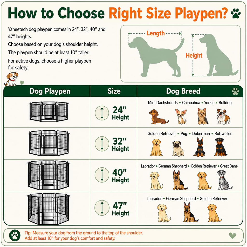 Dog Playpen 32In 16 Panels Pet Fence for Indoor Yard RV Camping