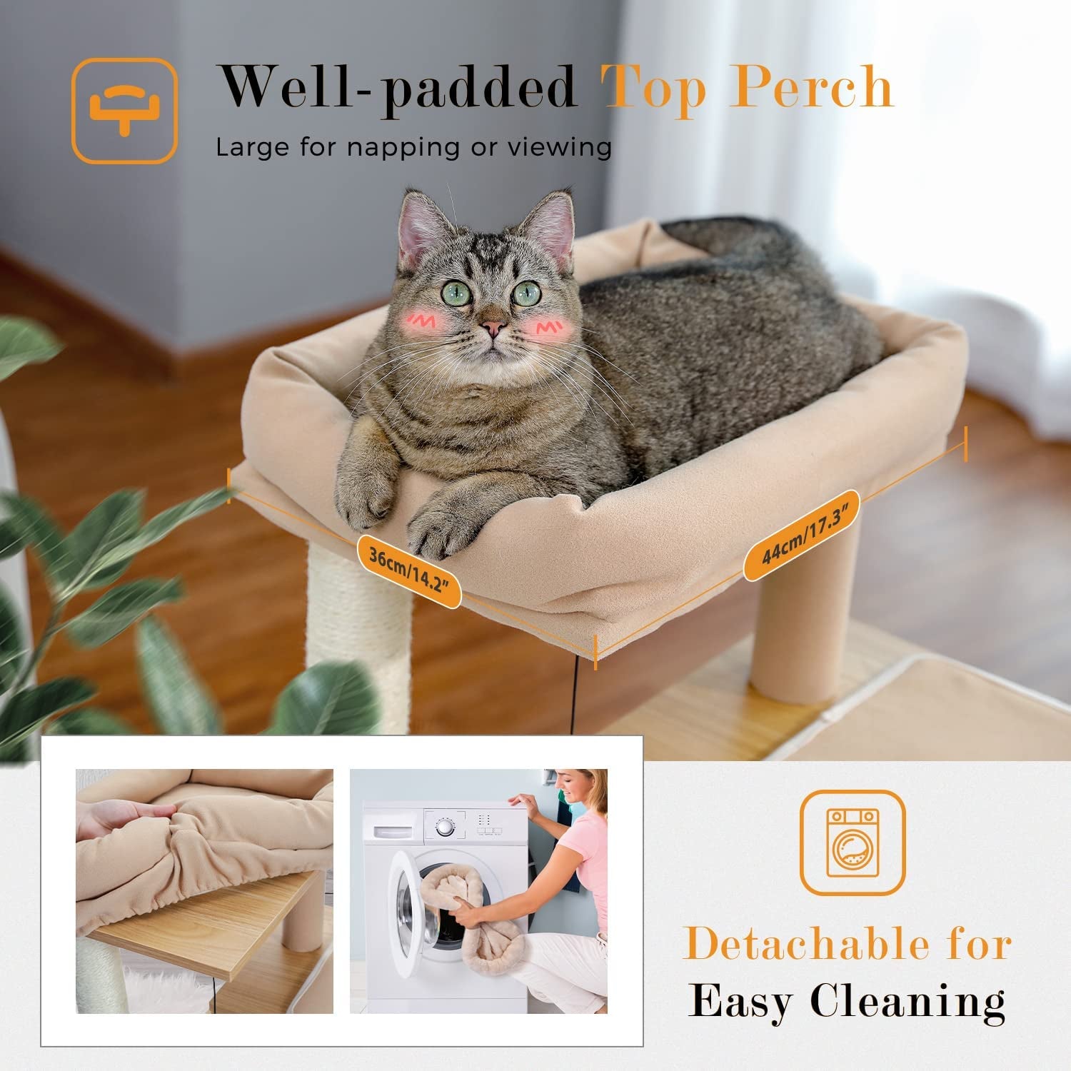 35" Modern Cat Tower Dual Condos, Wooden Cat Tree Large Cats