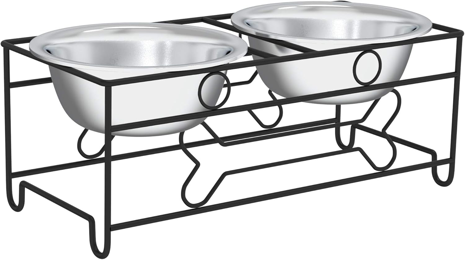 Set of 2 Stainless Steel Dog Bowls - 40Oz Pet Bowls with Decorative Dog Food Stand - Metal Food and Water Dishes for Large Pets - Puppy Essentials by  (Silver/Black)