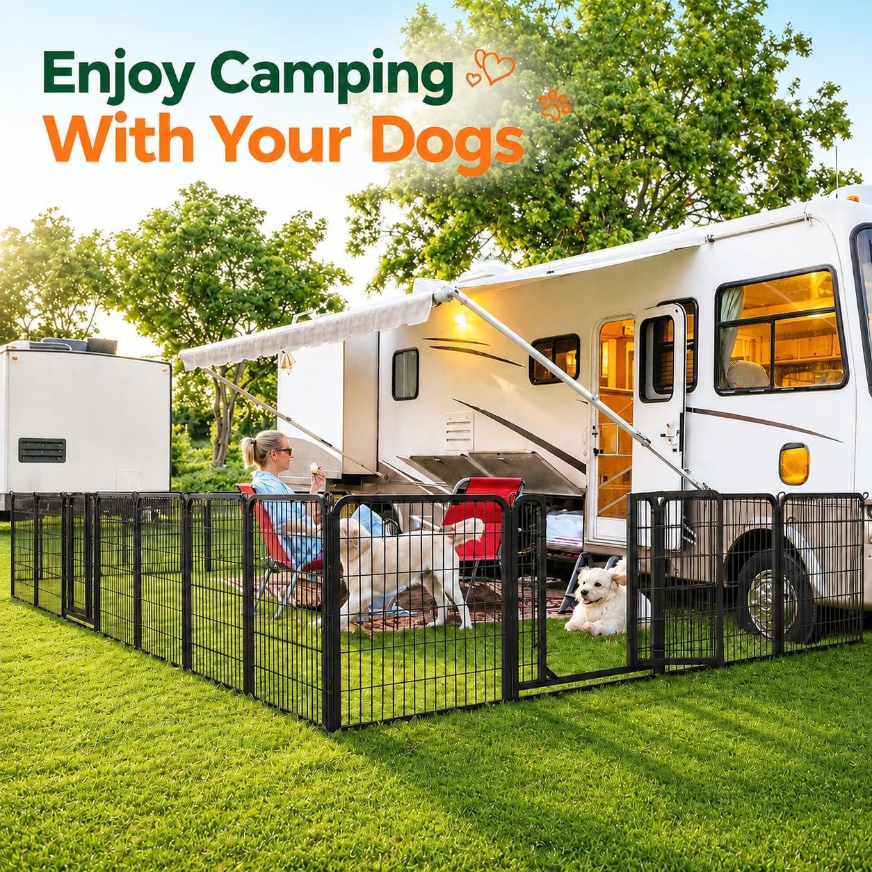 Dog Playpen 32In 16 Panels Pet Fence for Indoor Yard RV Camping